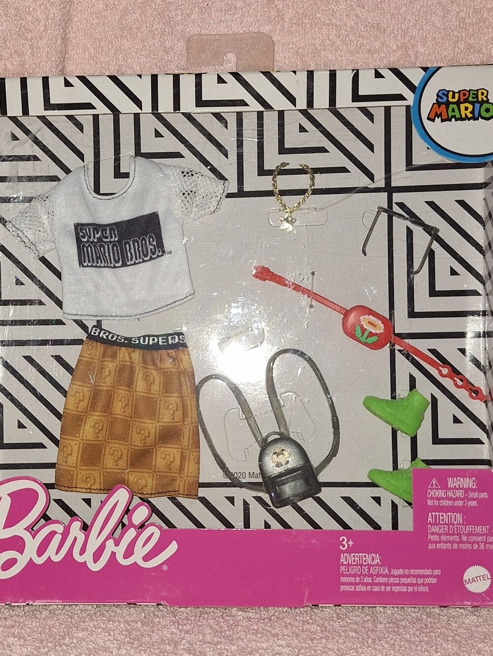 Barbie Kids Super Mario Bros. White Logo Tee & Brown Skirt Set (Read Description